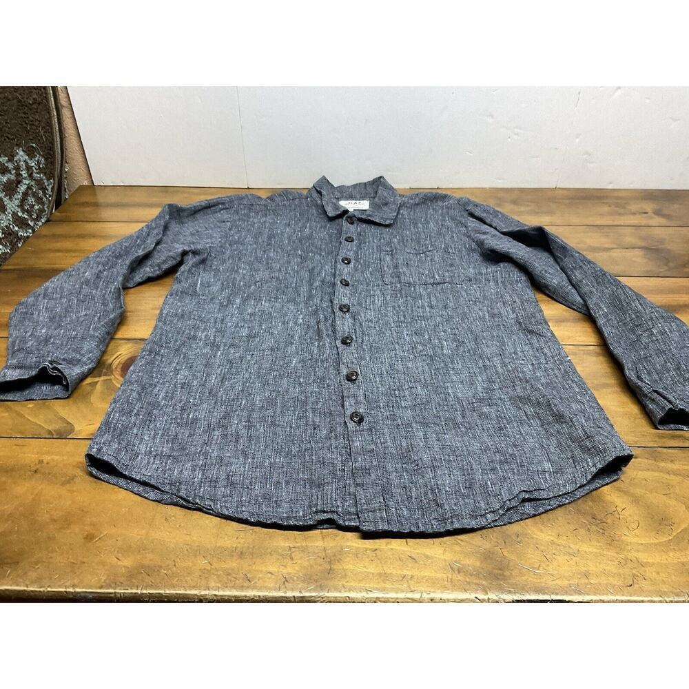 Flax by Jeanne Engelhart Button Shirt Jacket Blue Linen Lagenlook Top Petite - Picture 5 of 8